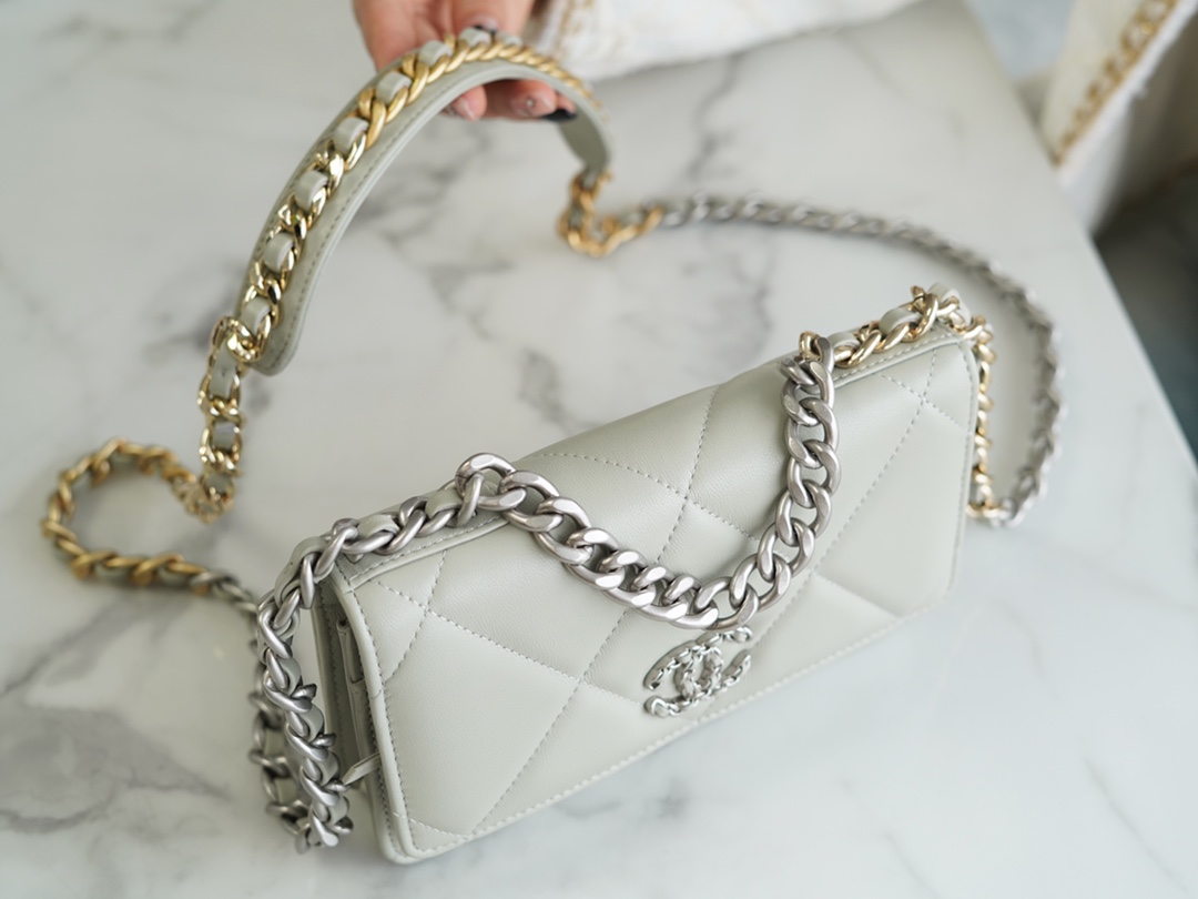 CHANEL 19 WOC 22C Light Gray Silver Hardware  