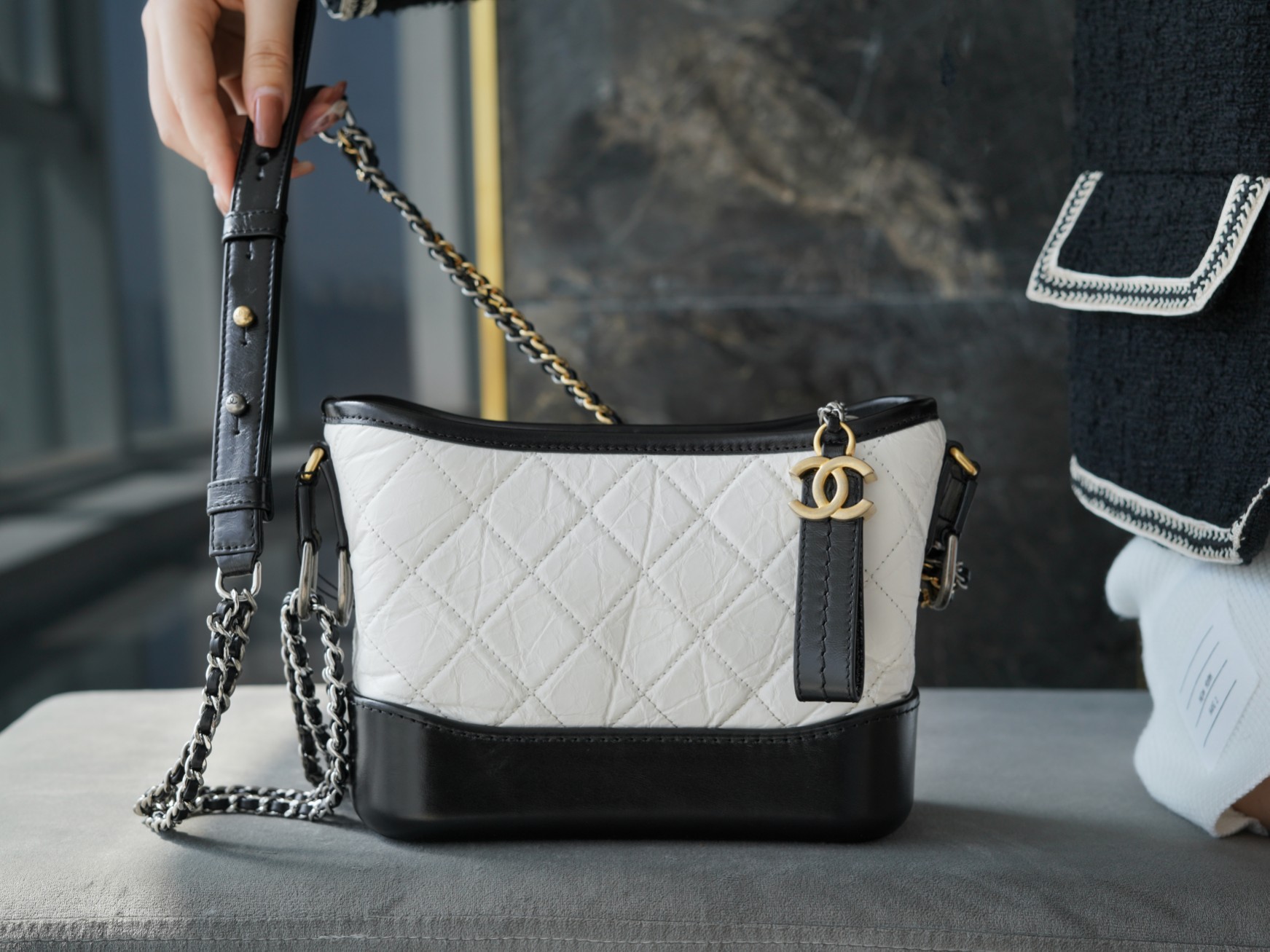 Chanel Gabrielle Classic Wander Bag Black & White Small Calfskin  