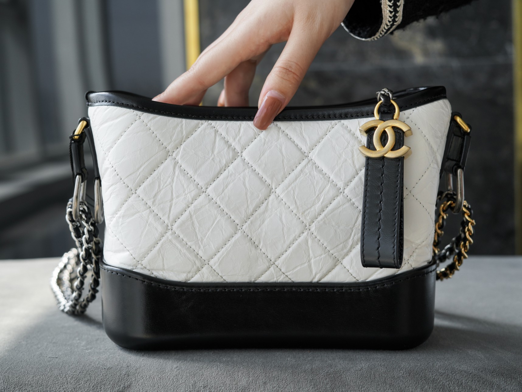 Chanel Gabrielle Classic Wander Bag Black & White Small Calfskin  