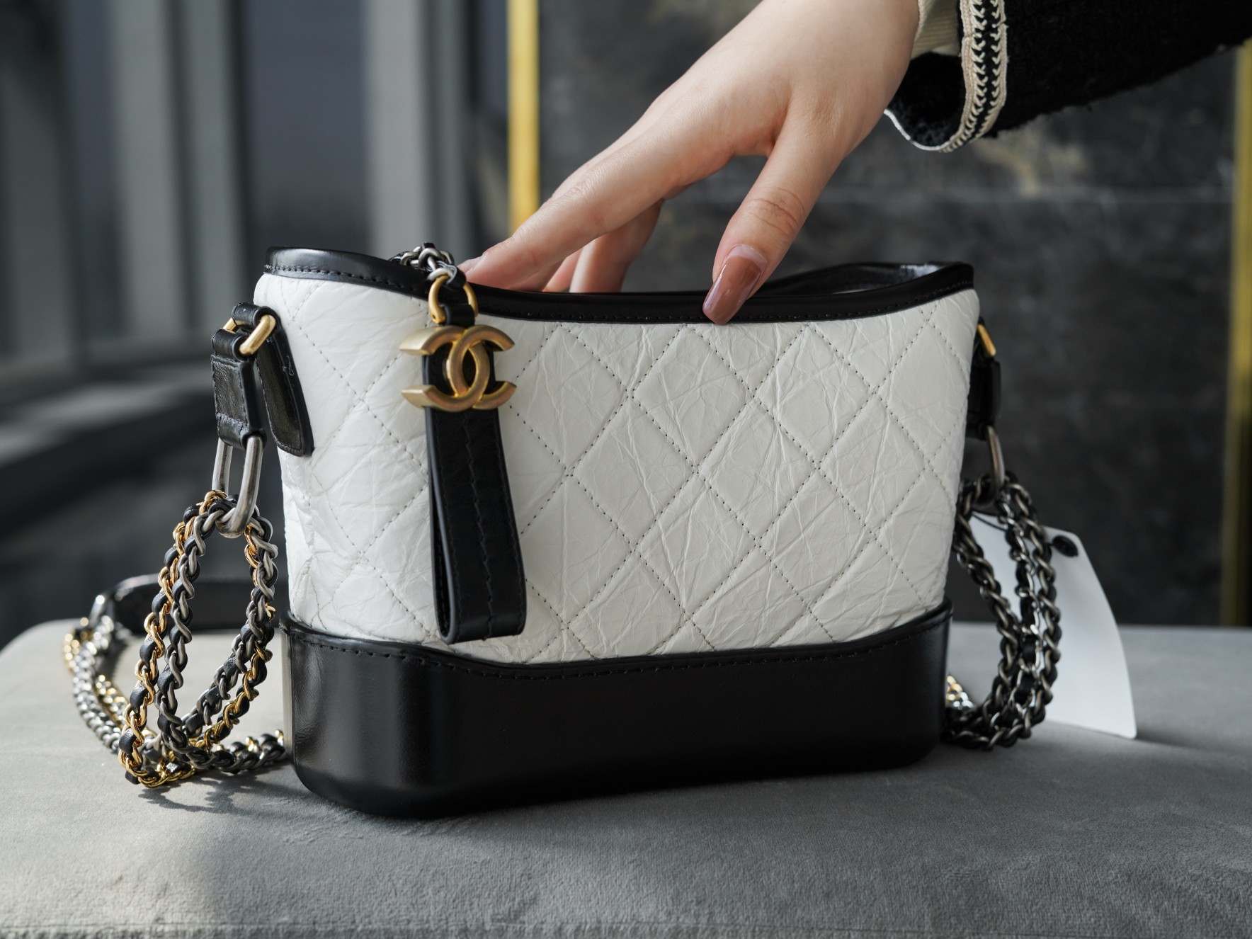 Chanel Gabrielle Classic Wander Bag Black & White Small Calfskin  