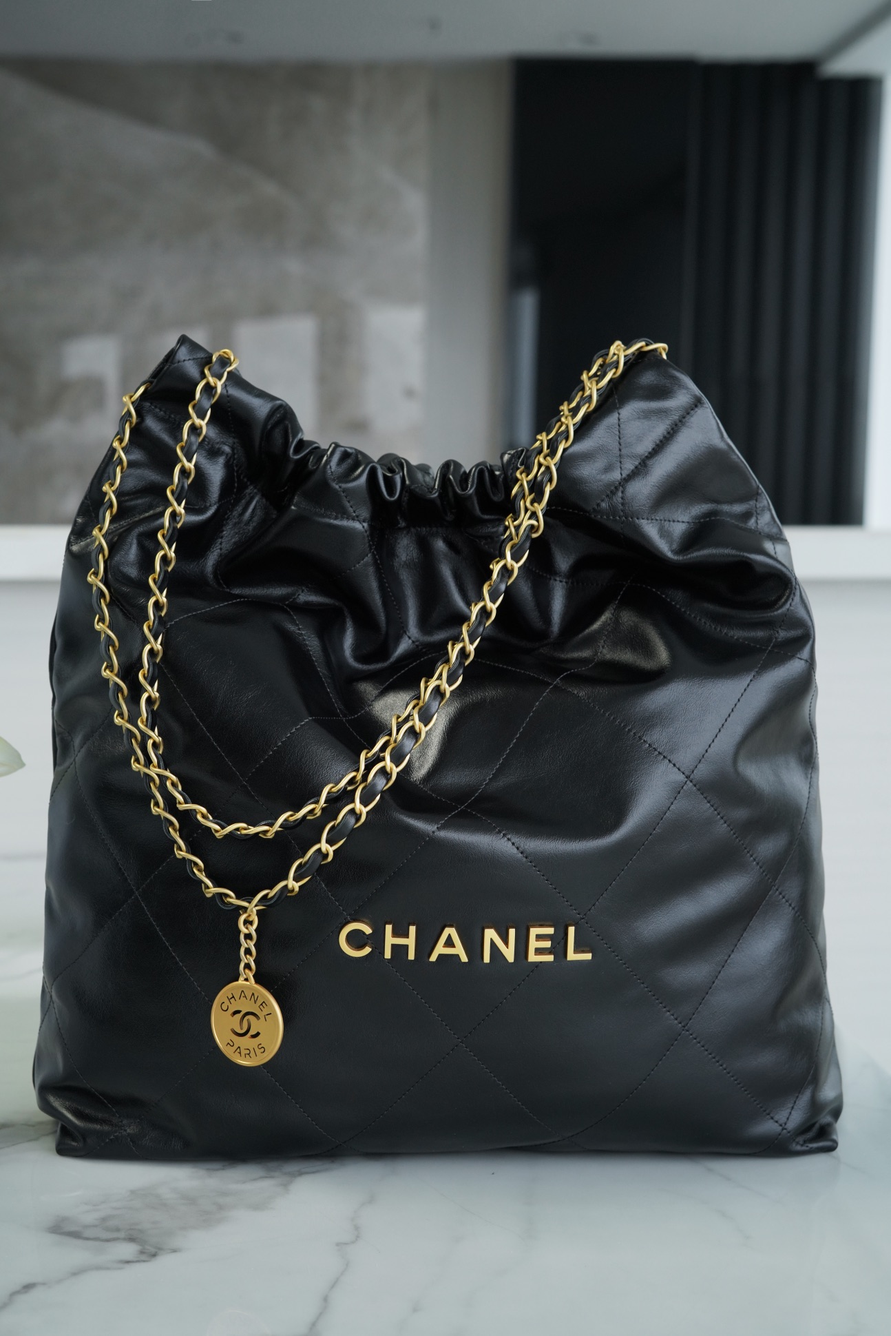 CHANEL 22P Spring/Summer New 22 Handbag Large Black with Gold Hardware  