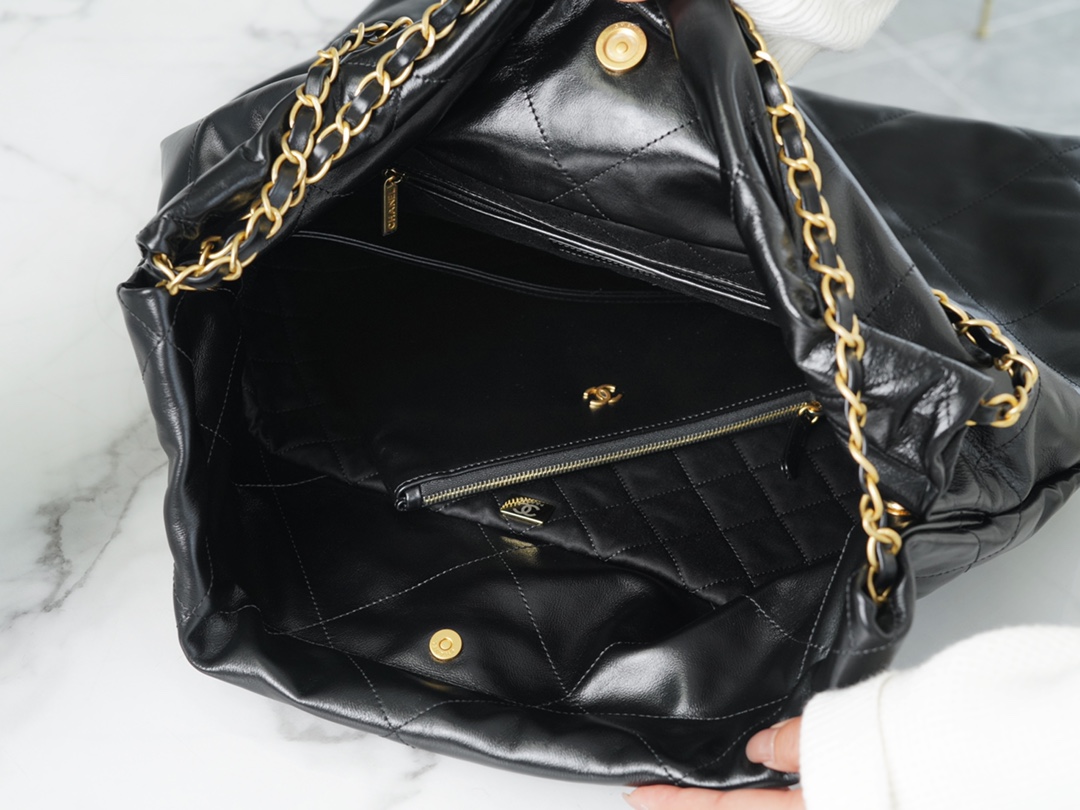 CHANEL 22P Spring/Summer New 22 Handbag Large Black with Gold Hardware  