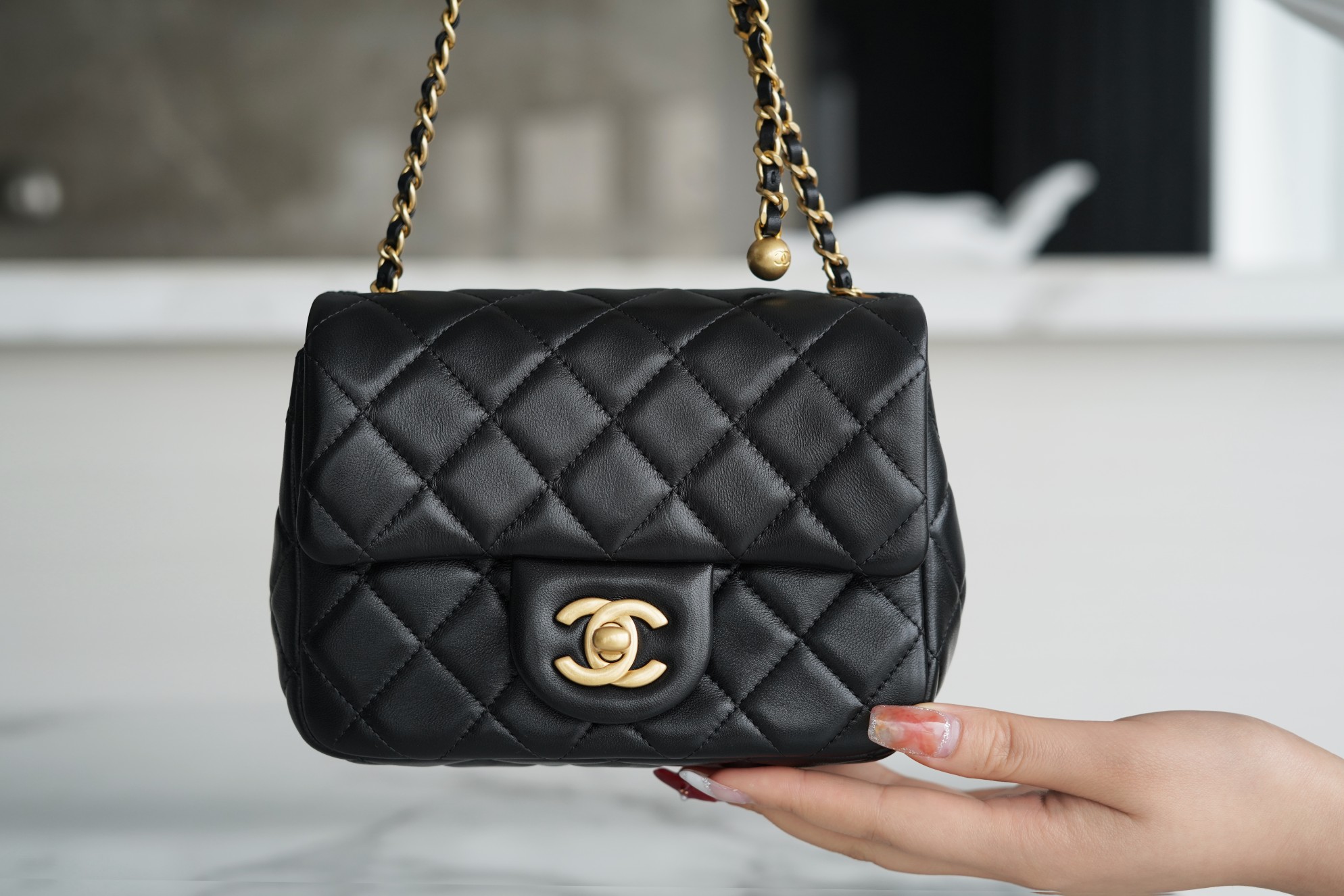 Chanel CF Metal Ball Square Fatty Black  