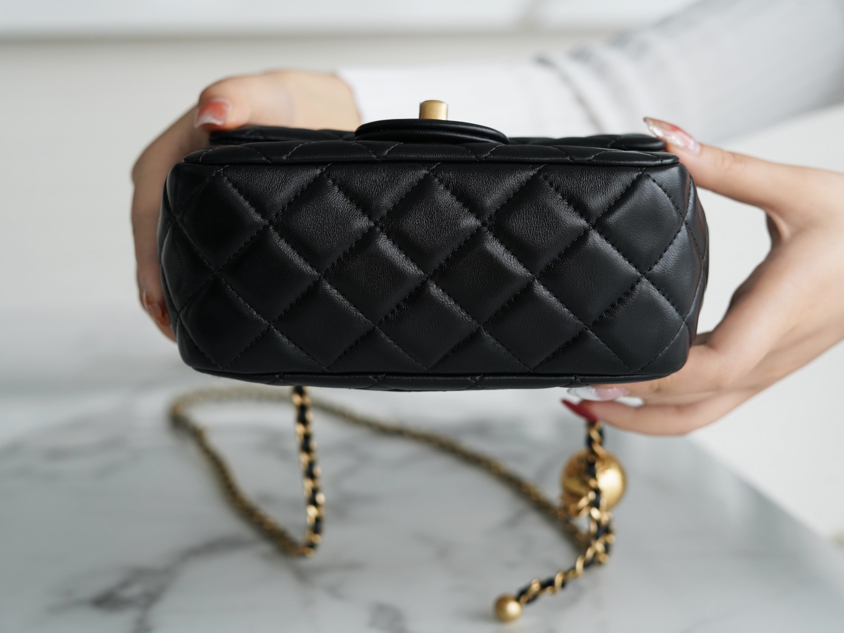 Chanel CF Metal Ball Square Fatty Black  