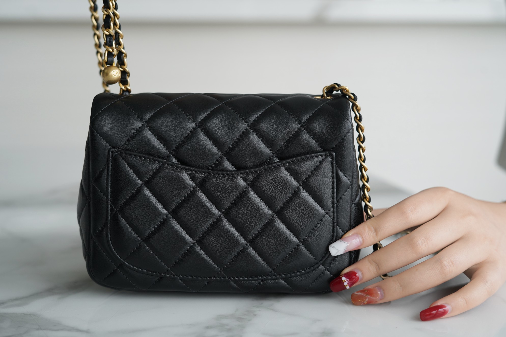 Chanel CF Metal Ball Square Fatty Black  