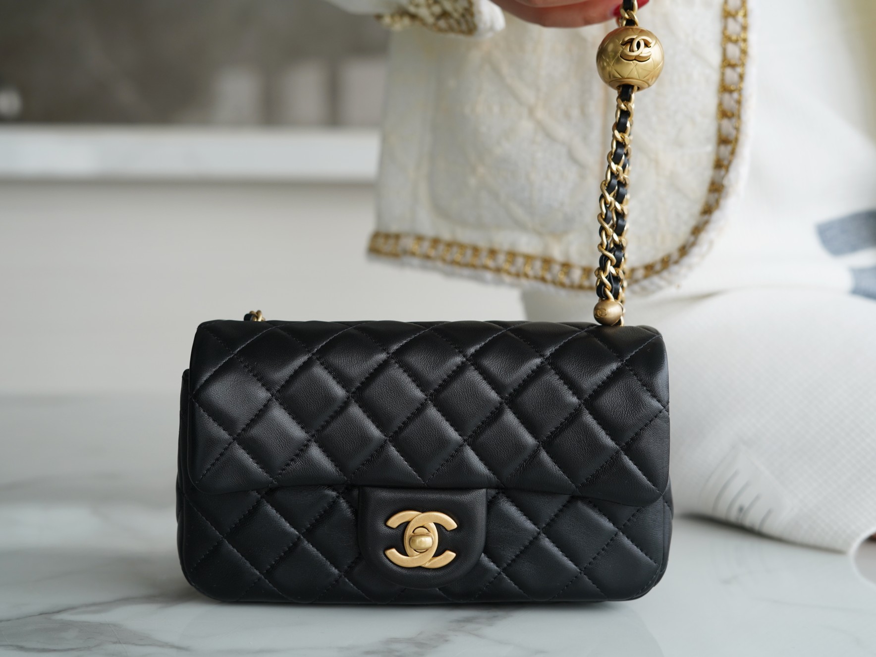 Chanel Mini CF Metal Ball Square Fatty Black  