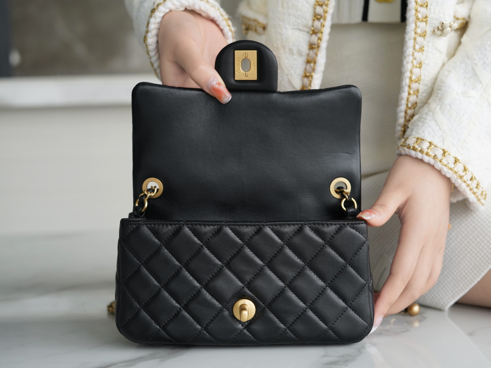 Chanel Mini CF Metal Ball Square Fatty Black  