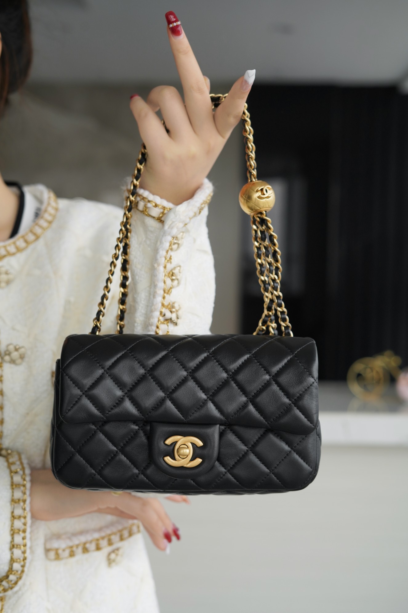 Chanel Mini CF Metal Ball Square Fatty Black  