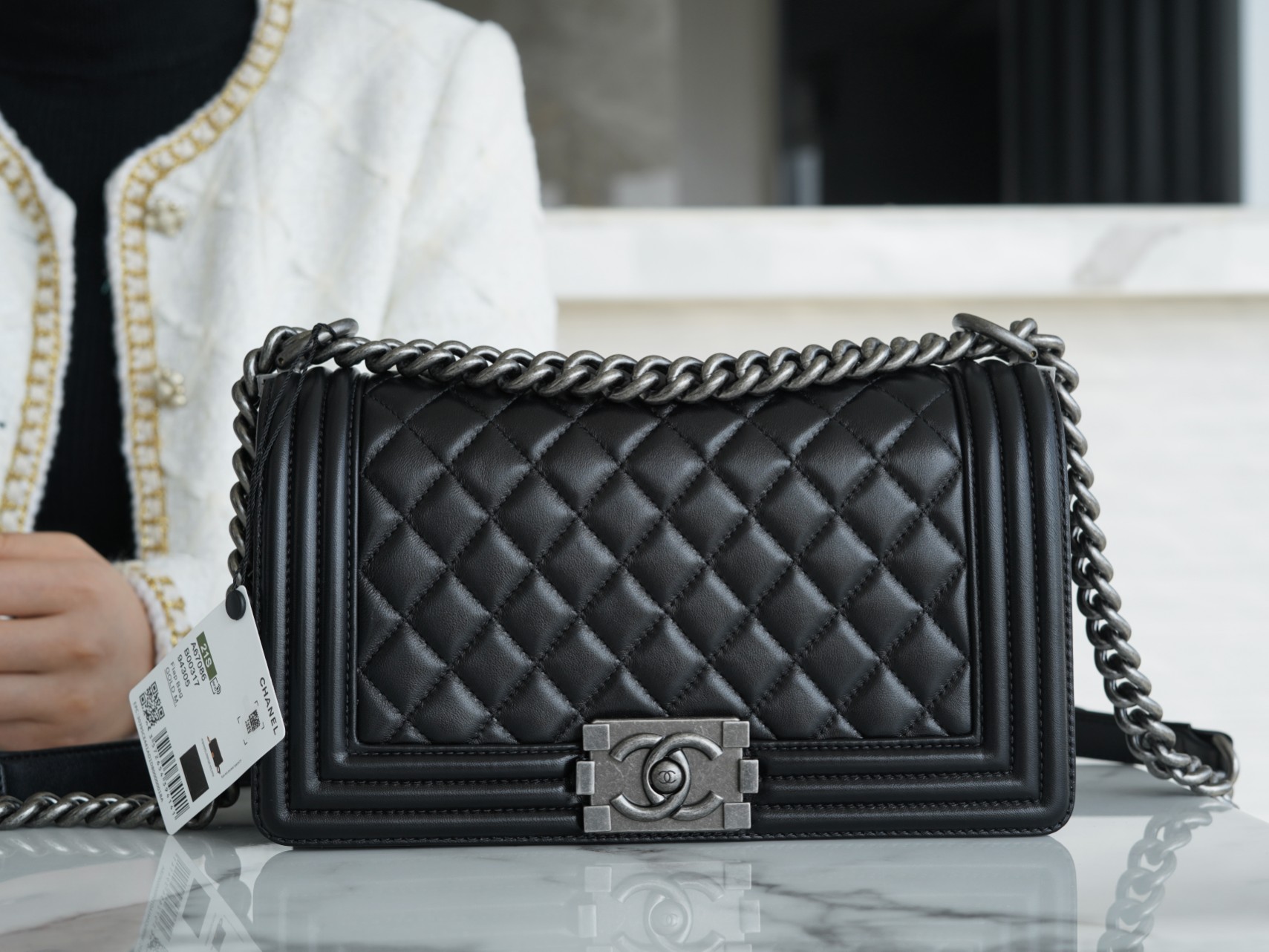 Chanel Leboy Black & Silver Medium Lambskin  