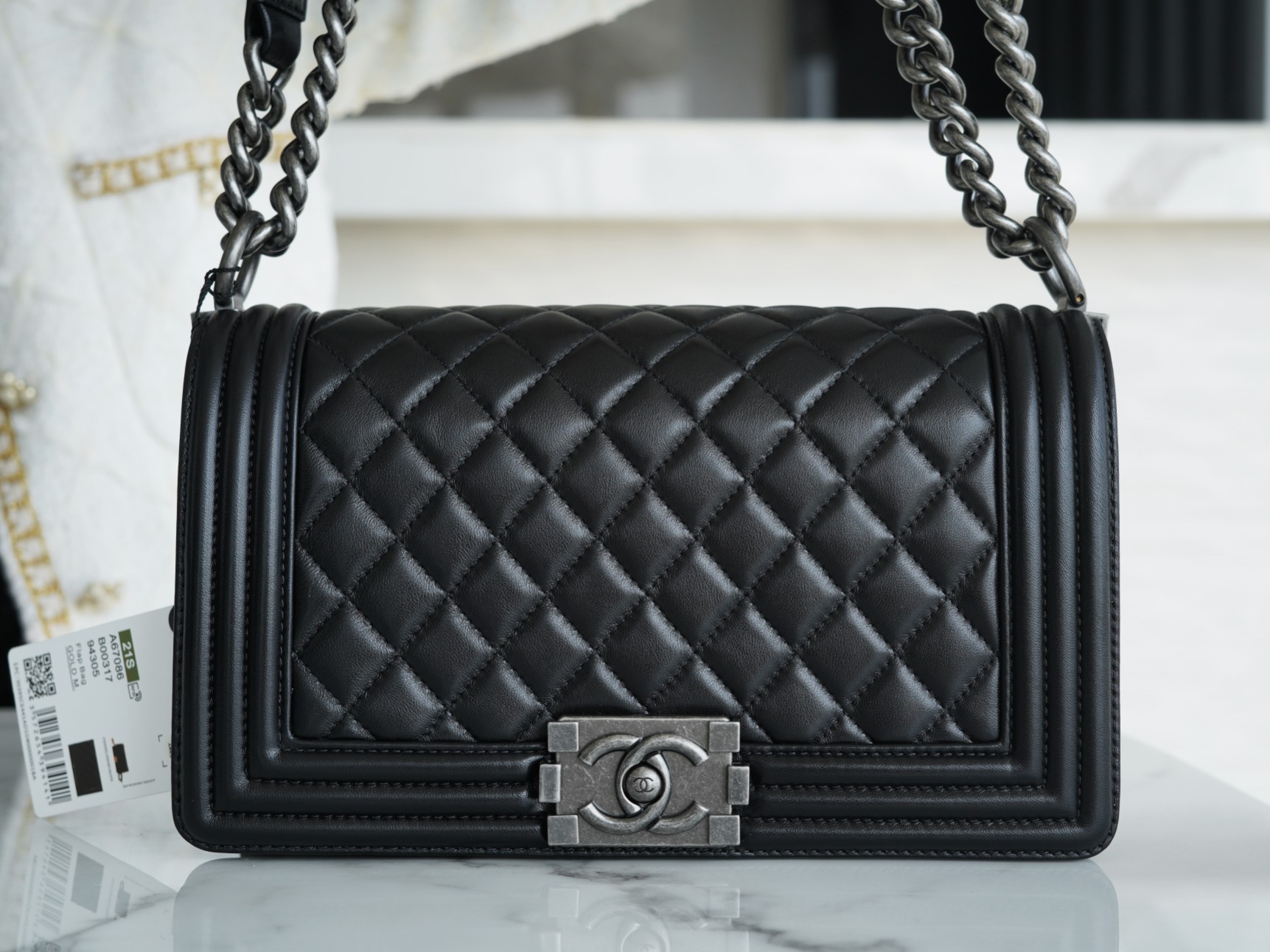 Chanel Leboy Black & Silver Medium Lambskin  