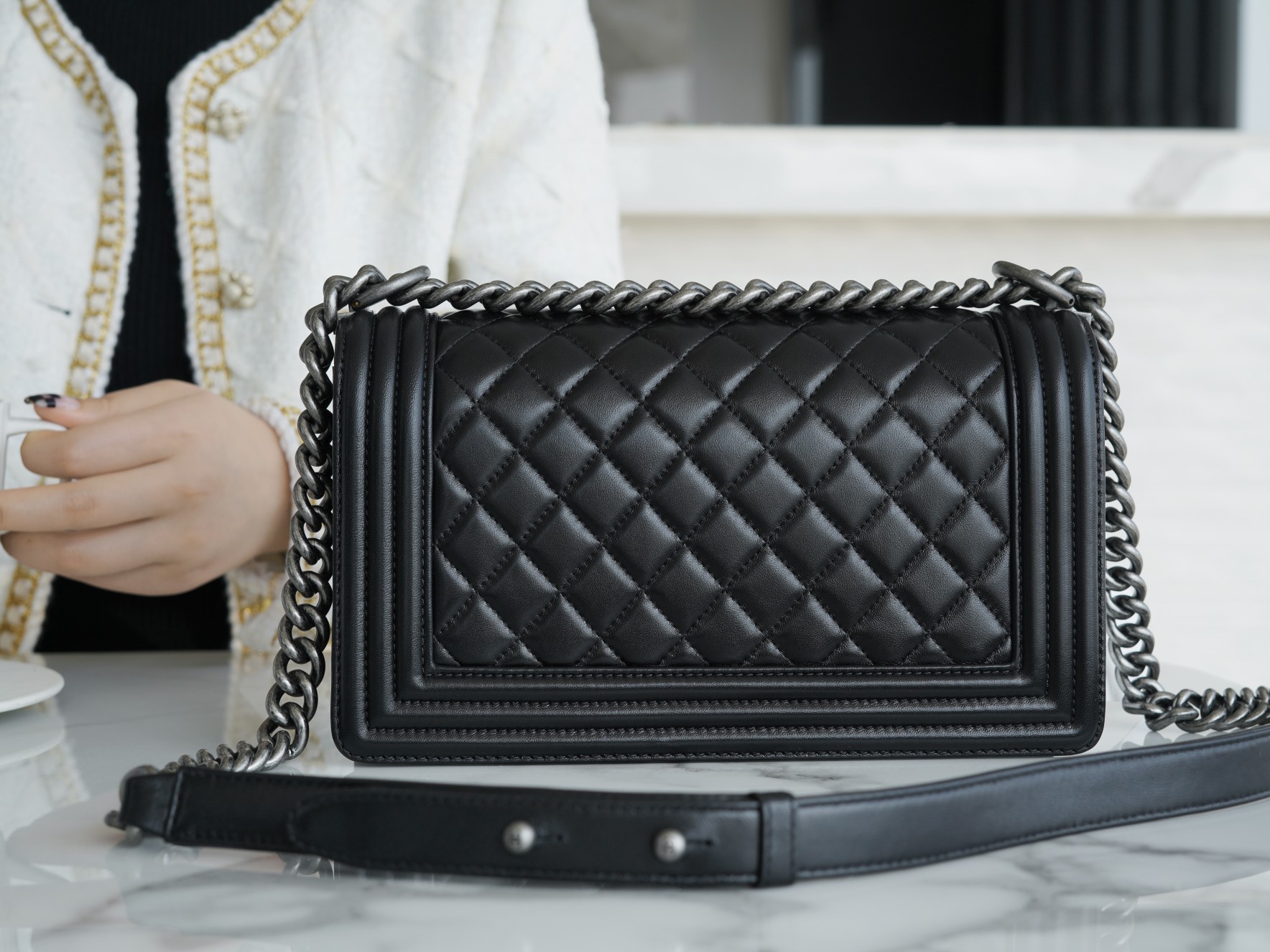 Chanel Leboy Black & Silver Medium Lambskin  