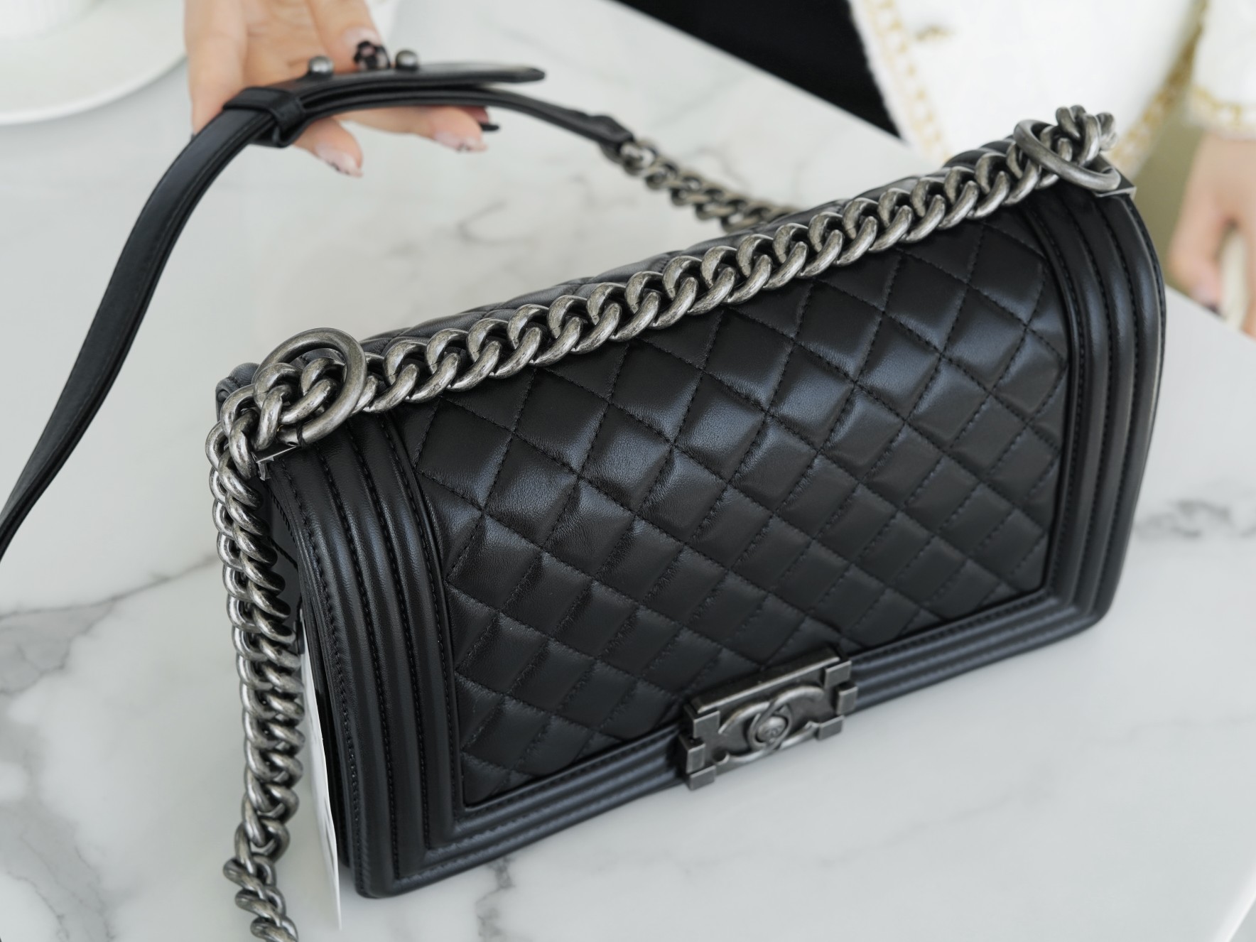 Chanel Leboy Black & Silver Medium Lambskin  