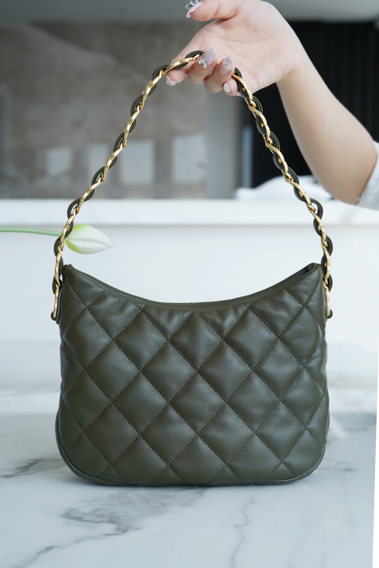 CHANEL 22K New Hobo Underarm Bag Cuban Green  