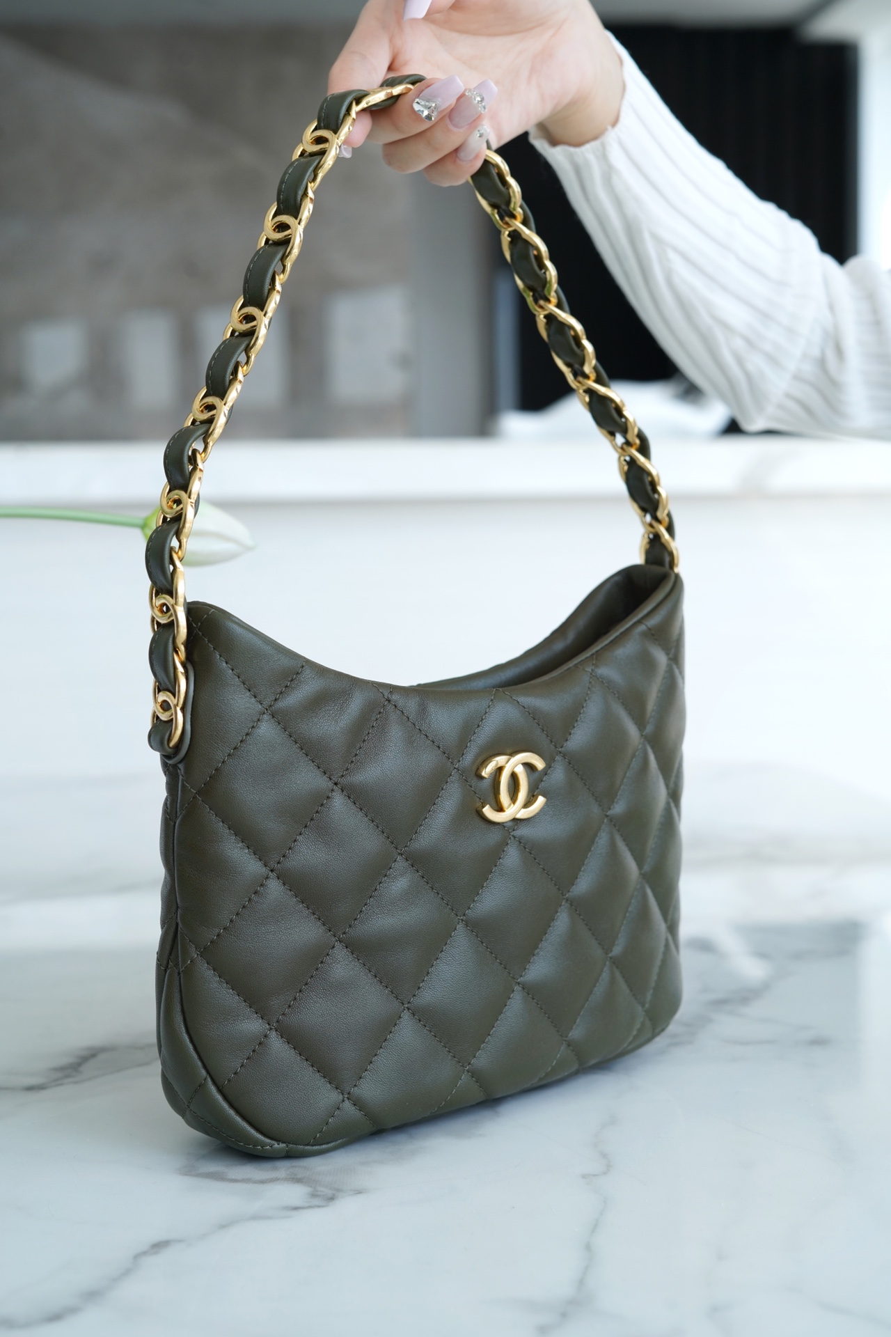 CHANEL 22K New Hobo Underarm Bag Cuban Green  