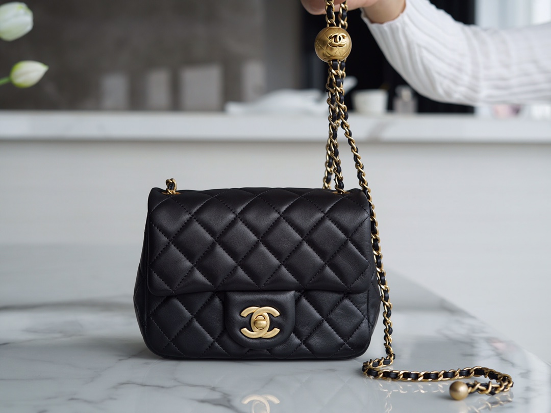 Chanel Metal Ball Square Fatty Black Lambskin  