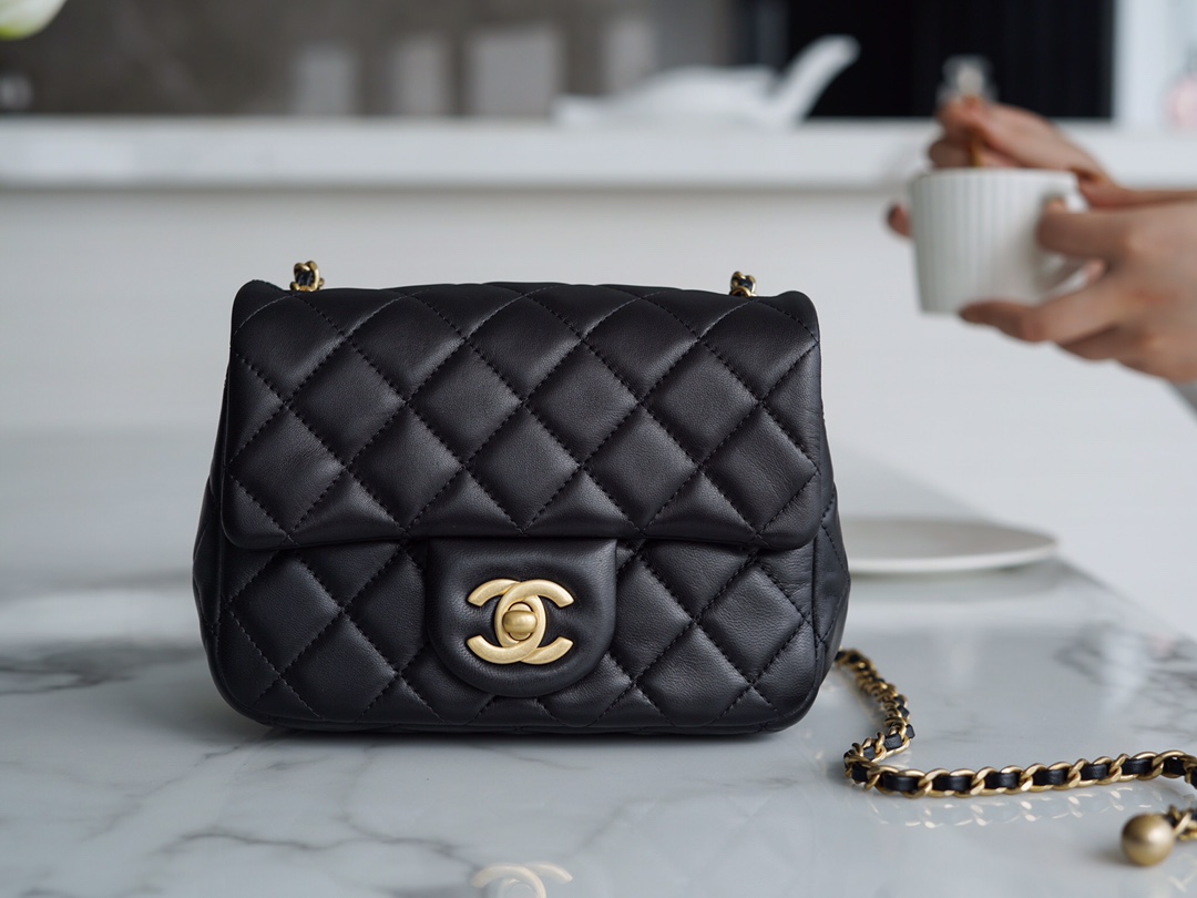 Chanel Metal Ball Square Fatty Black Lambskin  