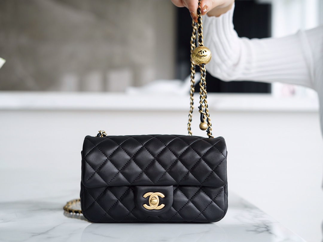 Chanel Mini Metal Ball Square Fatty Black Lambskin  