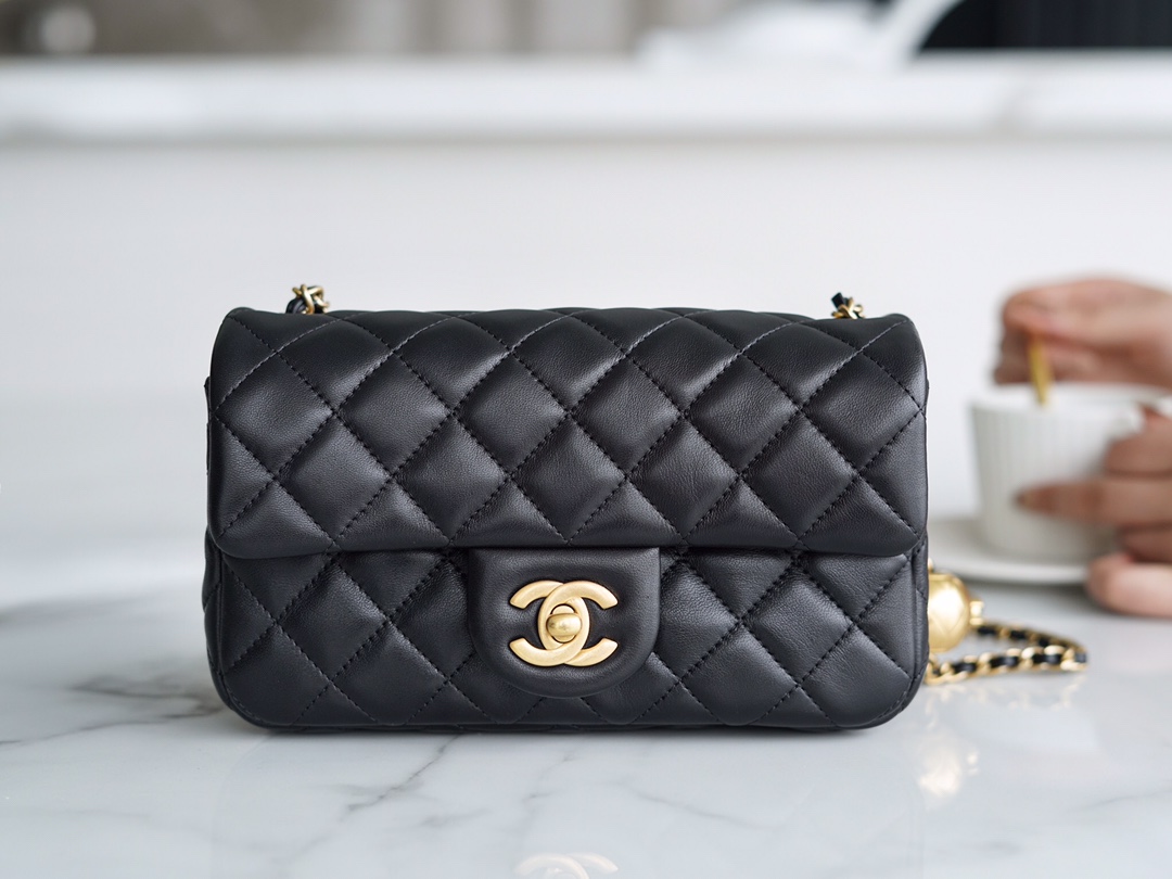 Chanel Mini Metal Ball Square Fatty Black Lambskin  