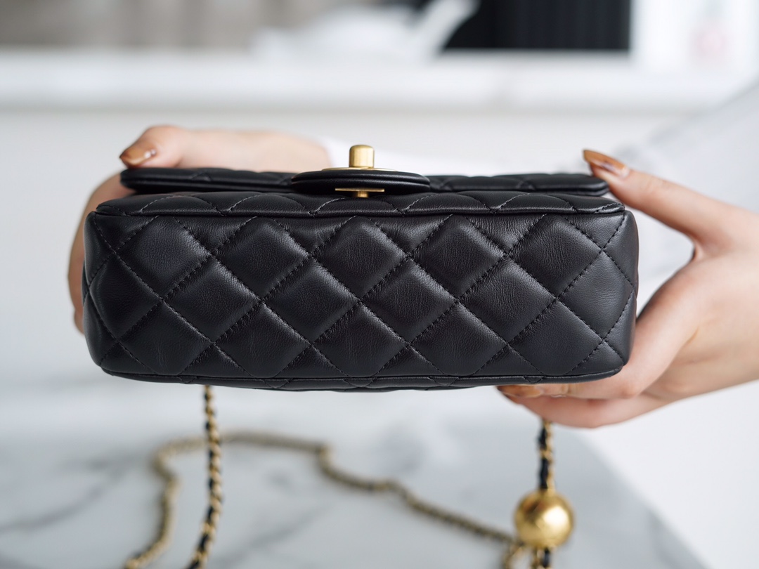 Chanel Mini Metal Ball Square Fatty Black Lambskin  