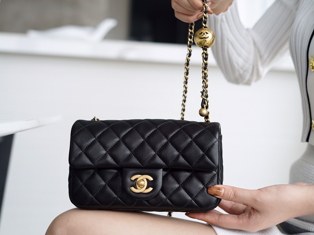 Chanel Mini Metal Ball Square Fatty Black Lambskin  