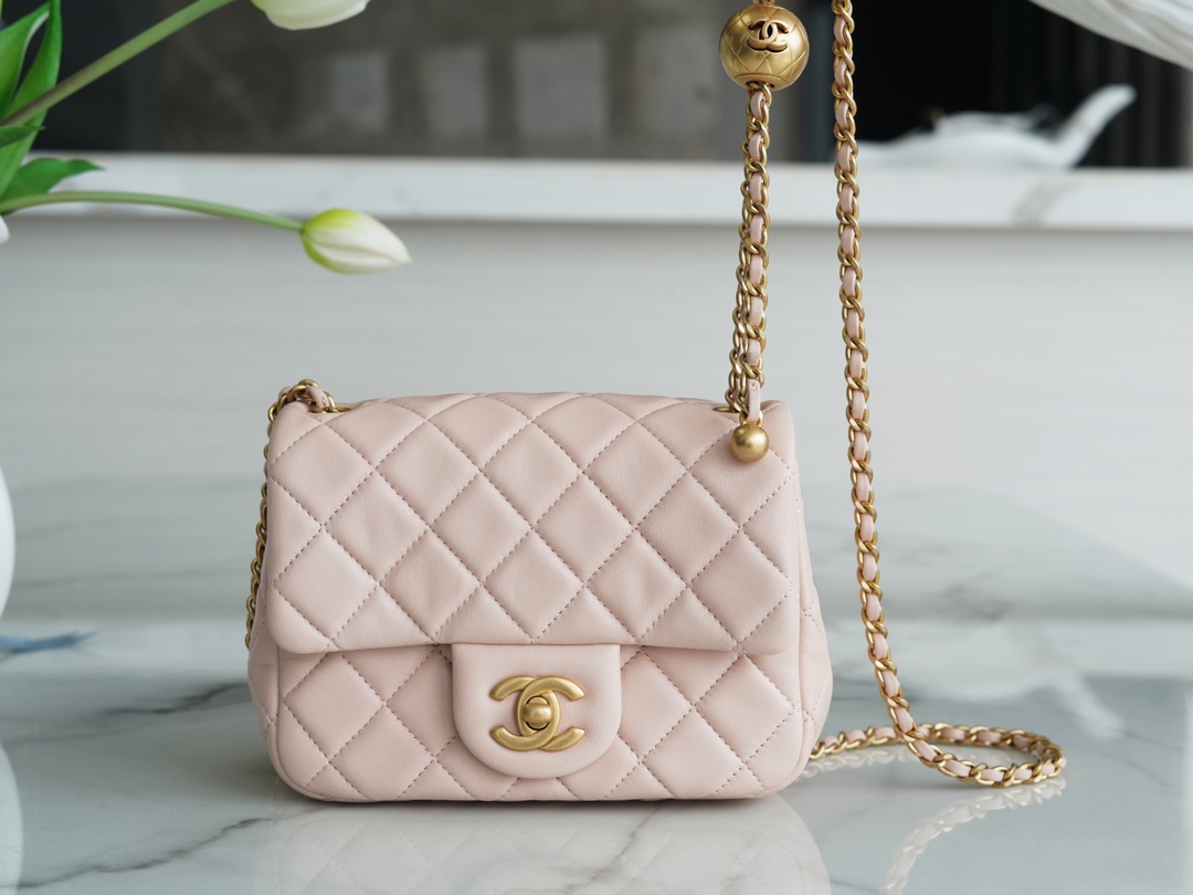 Chanel Metal Ball Square Fatty Cherry Blossom Pink Lambskin  