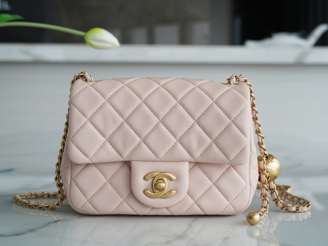 Chanel Metal Ball Square Fatty Cherry Blossom Pink Lambskin  