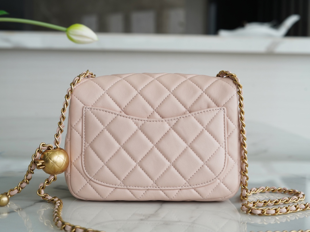 Chanel Metal Ball Square Fatty Cherry Blossom Pink Lambskin  