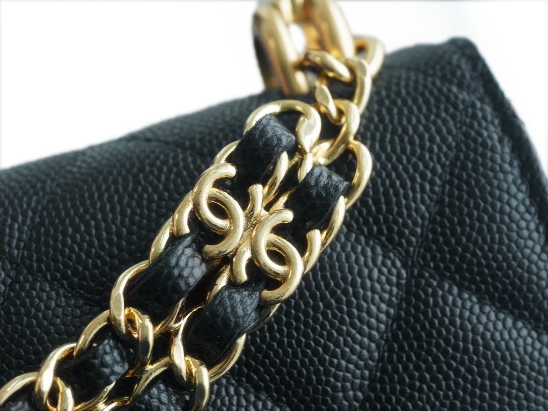 CHANEL 22K Chain Mini WOC Phone Bag Black & Gold Lizard Grain Calfskin  