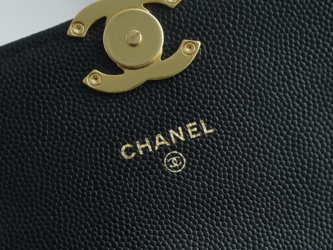 CHANEL 22K Chain Mini WOC Phone Bag Black & Gold Lizard Grain Calfskin  