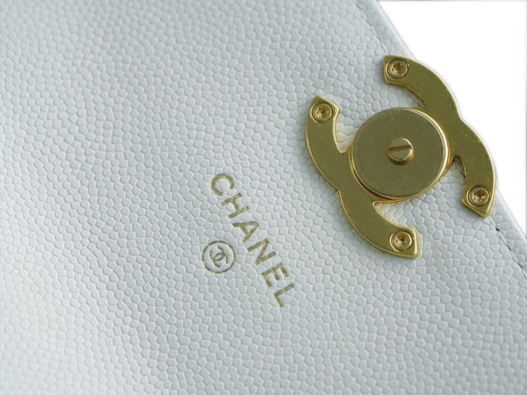 CHANEL 22K Chain Mini WOC Phone Bag White Lizard Grain Calfskin  