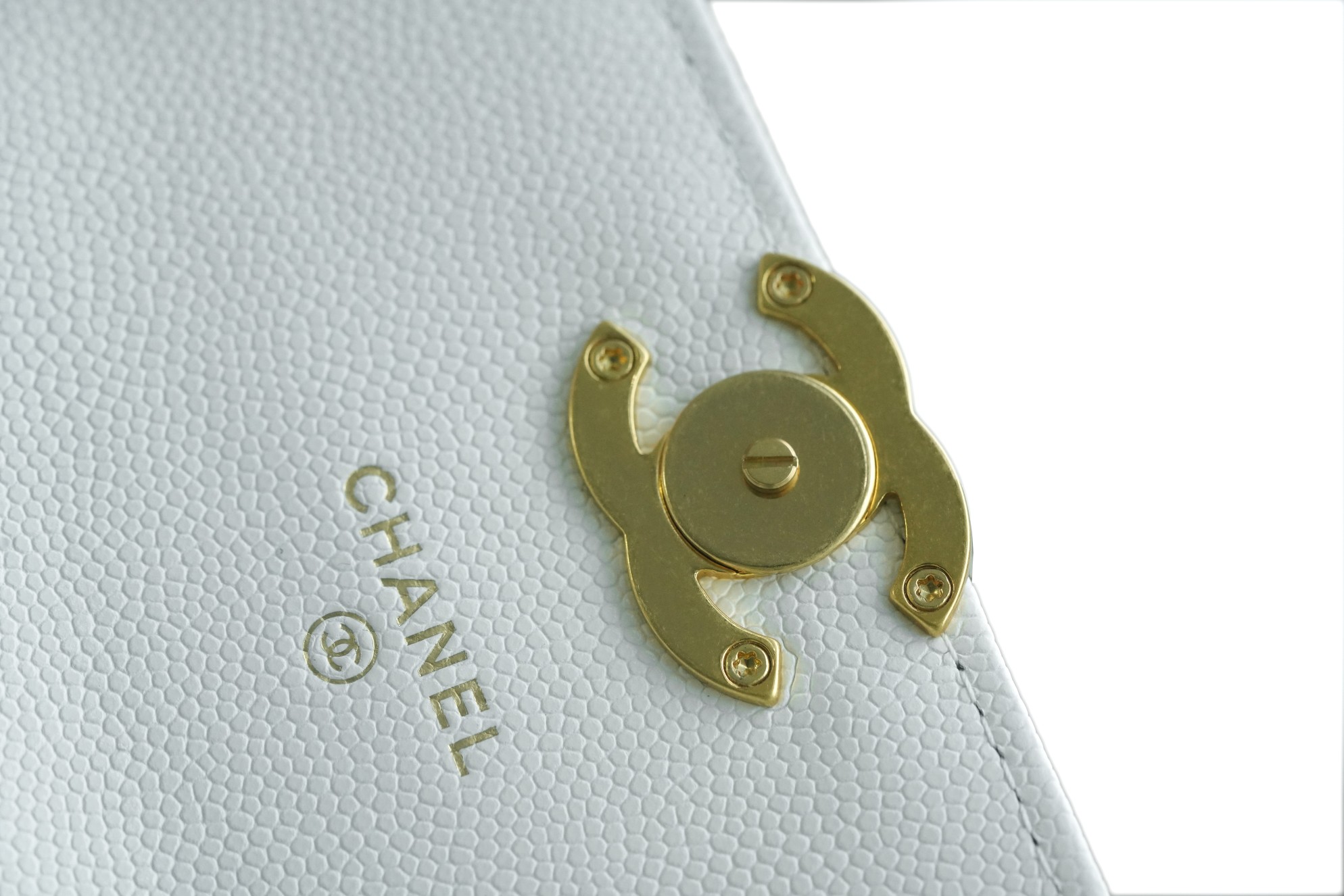 CHANEL 22K Chain Mini WOC Phone Bag White Lizard Grain Calfskin  