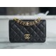 CHANEL 22K New Chain WOC Black & Gold Lizard Grain Calfskin  