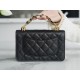 CHANEL 22K New Chain WOC Black & Gold Lizard Grain Calfskin  