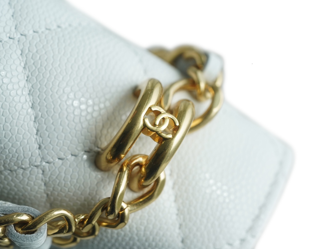 CHANEL 22K New Chain WOC White Lizard Grain Calfskin  