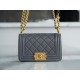 Chanel 22A New Mini Boy Premium Gray Lizard Grain Calfskin  