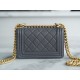 Chanel 22A New Mini Boy Premium Gray Lizard Grain Calfskin  