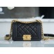 Chanel 22A New Mini Boy Black Lizard Grain Calfskin  