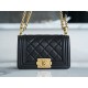 Chanel 22A New Mini Boy Black Lizard Grain Calfskin  