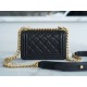 Chanel 22A New Mini Boy Black Lizard Grain Calfskin  