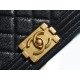 Chanel 22A New Mini Boy Black Lizard Grain Calfskin  