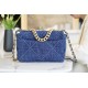 CHANE&L 19 Bag Denim Blue Small Denim Fabric  