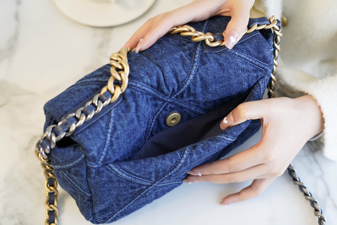 CHANE&L 19 Bag Denim Blue Small Denim Fabric  