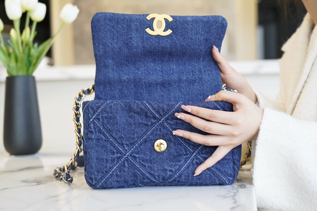 CHANE&L 19 Bag Denim Blue Small Denim Fabric  