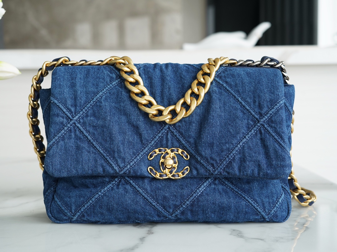 CHANEL 19 Bag Denim Blue Medium Denim Fabric  