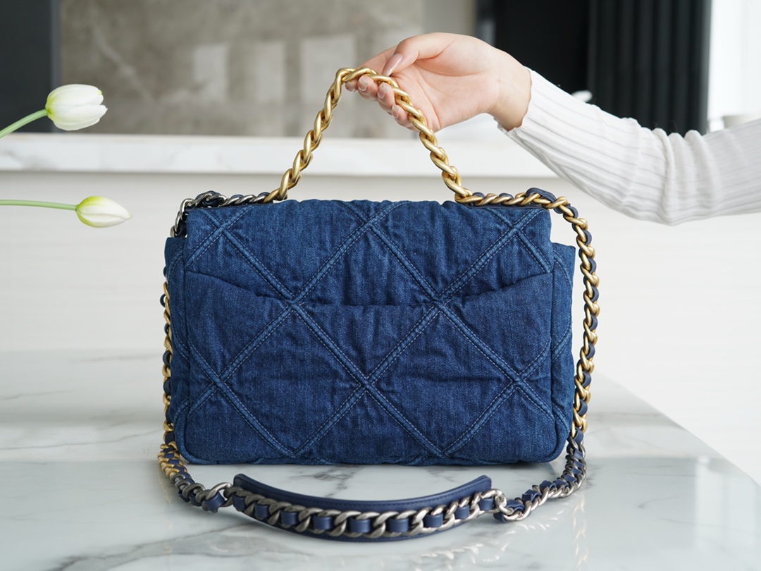 CHANEL 19 Bag Denim Blue Medium Denim Fabric  