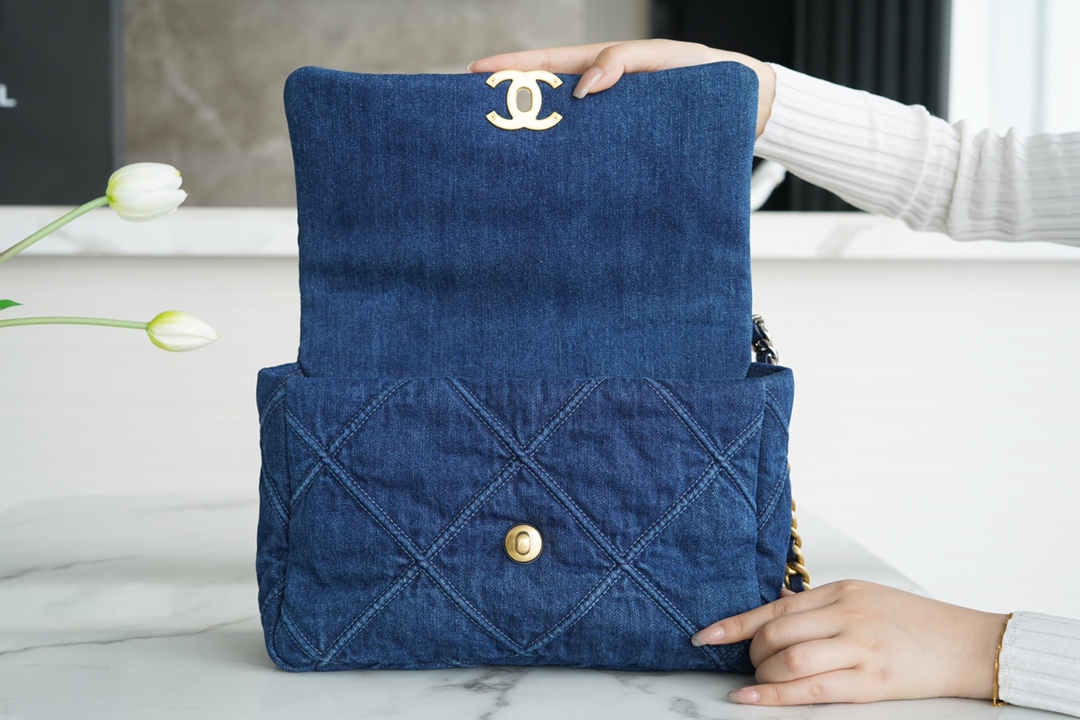 CHANEL 19 Bag Denim Blue Medium Denim Fabric  