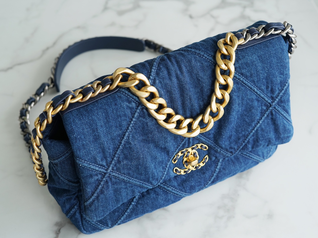 CHANEL 19 Bag Denim Blue Medium Denim Fabric  