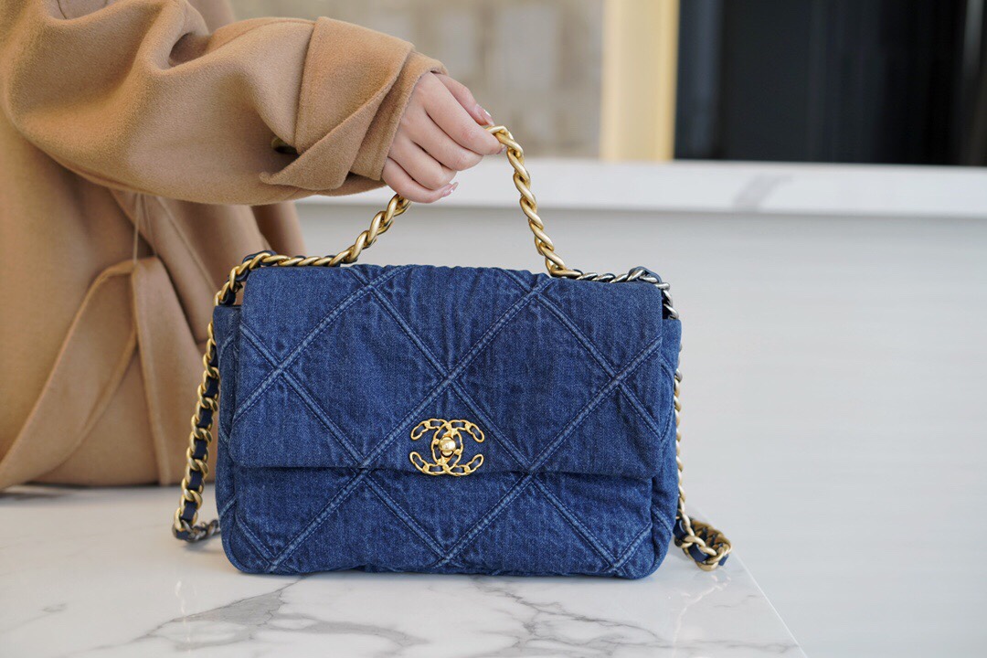 CHANEL 19 Bag Denim Blue Medium Denim Fabric  