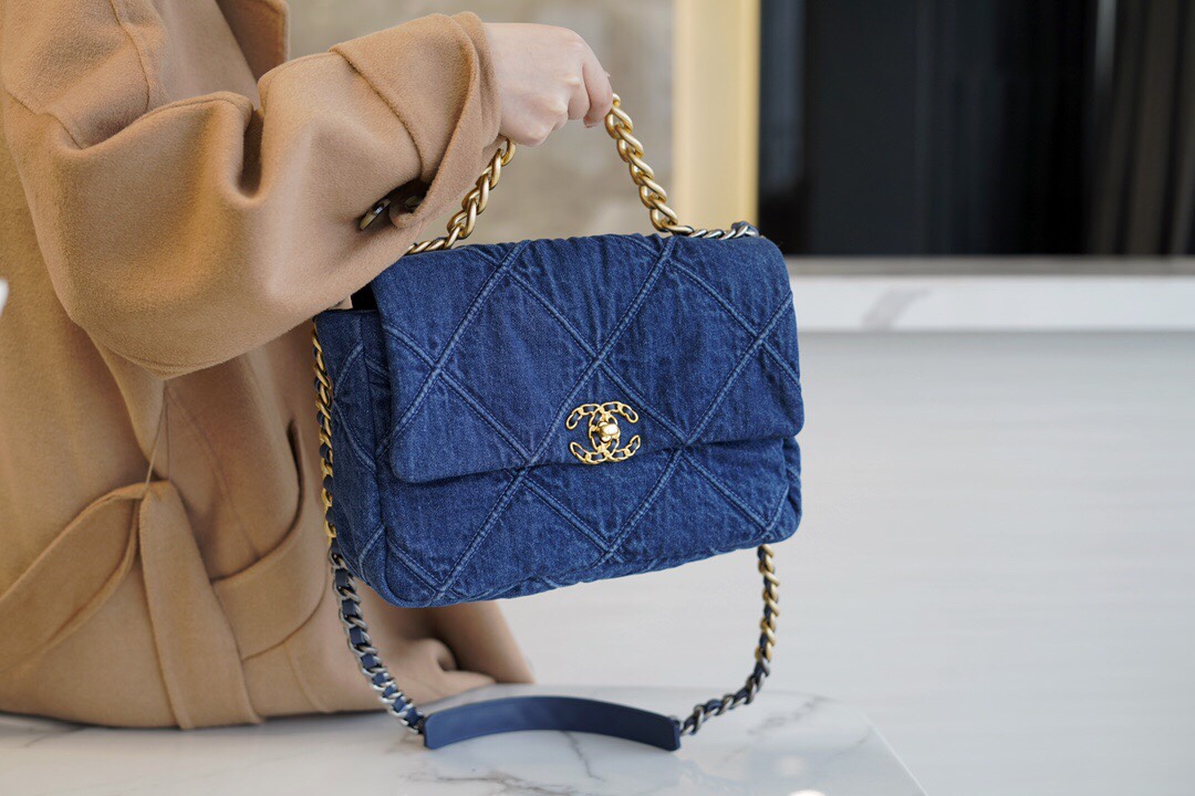 CHANEL 19 Bag Denim Blue Medium Denim Fabric  