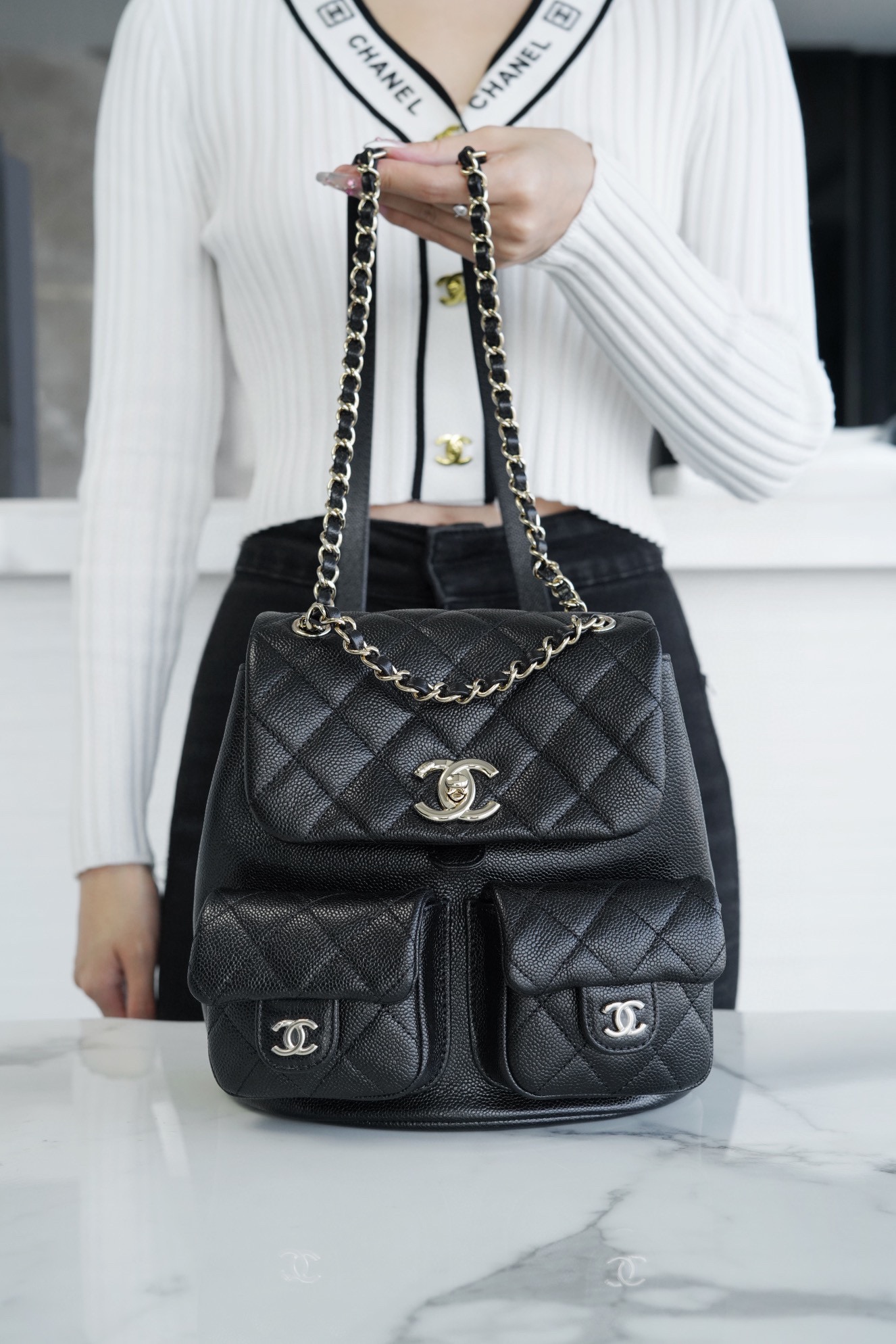 CHANEL 23P Duma Backpack Black Calfskin Large  